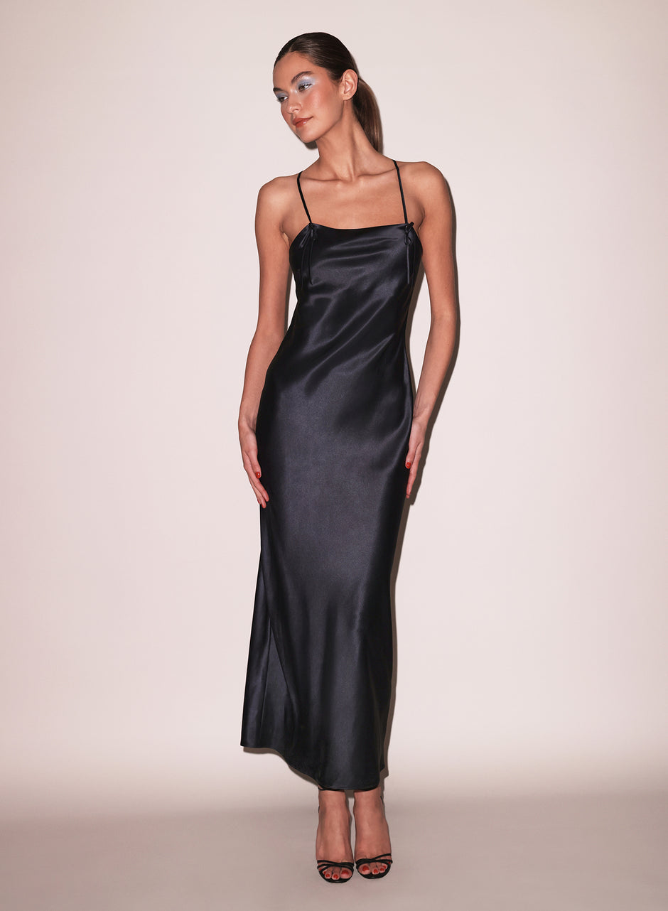 Black - Open Back Maxi Slip Dress | Fleur du Mal