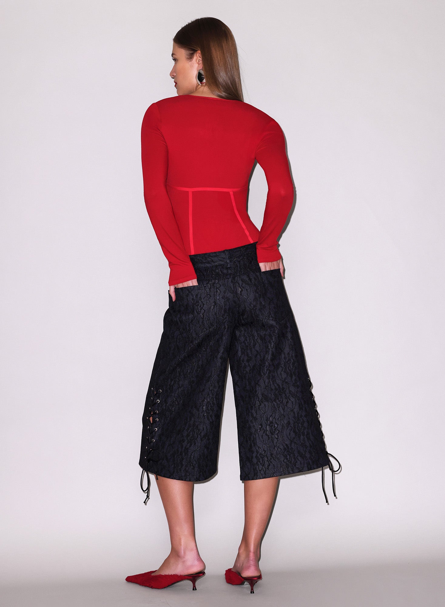 Scoop Neck Long Sleeve Bodysuit-red -Fleur du Mal