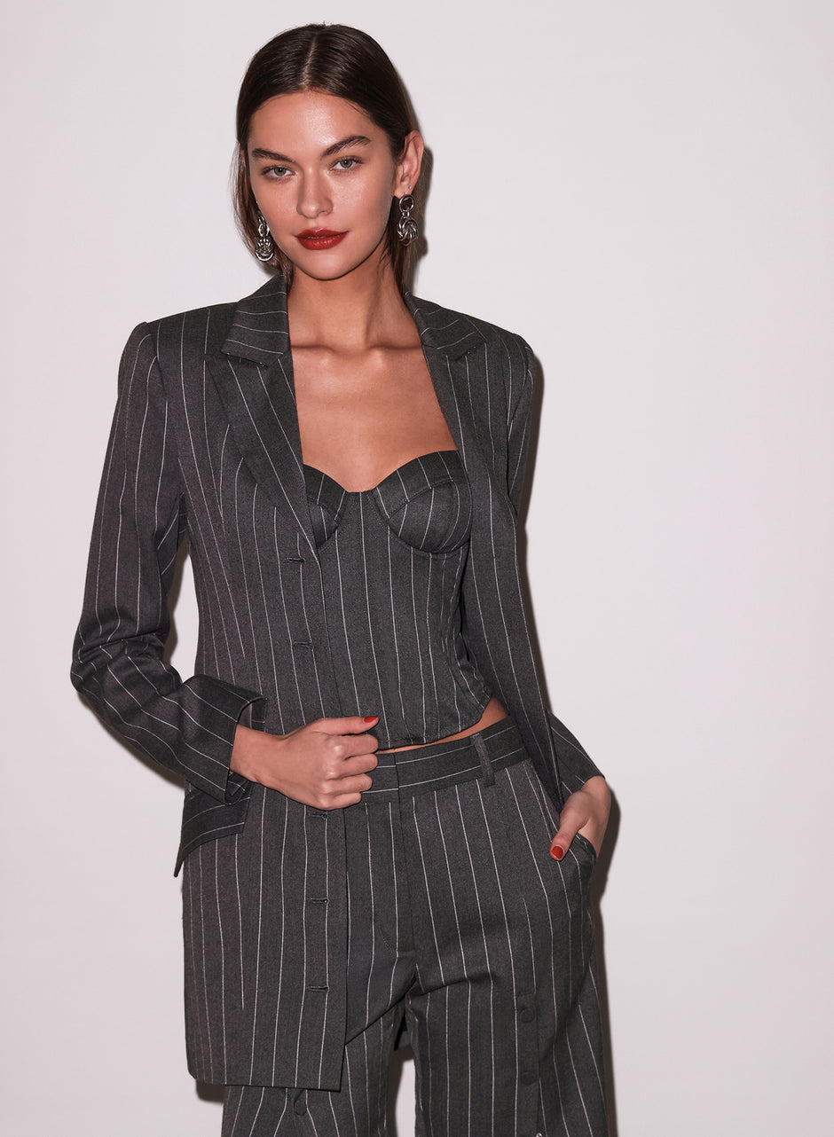 Dark grey pinstripe - Maxwell Blazer Dress | Fleur du Mal
