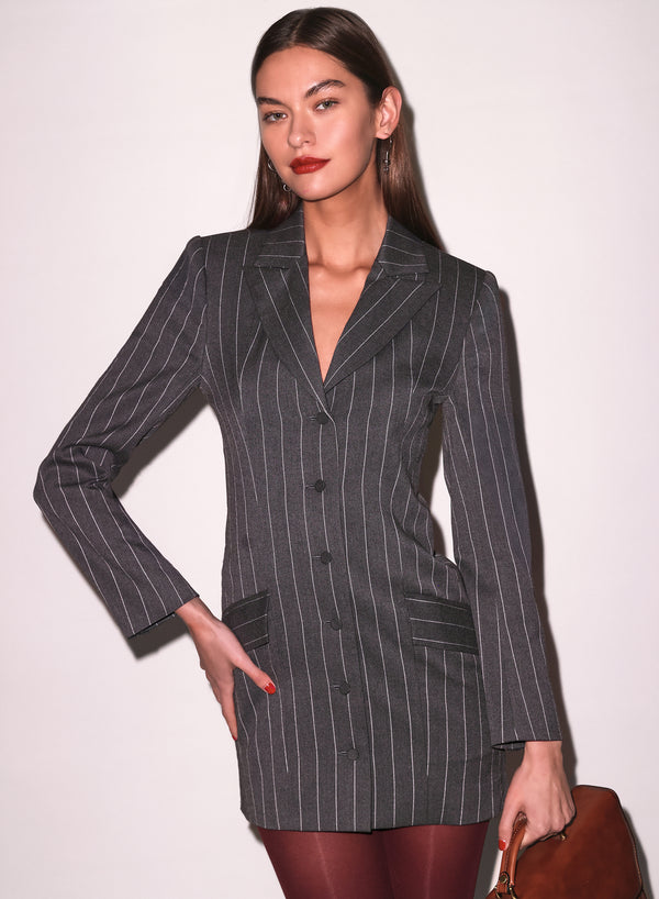 dark grey blazer dress Grey Pleated Blazer Dress for Women
