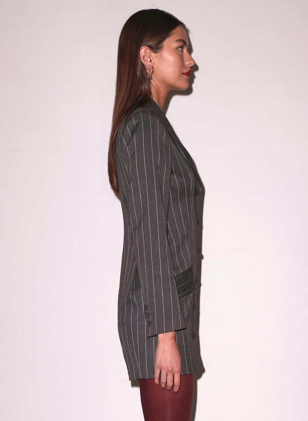 Dark grey pinstripe - Maxwell Blazer Dress | Fleur du Mal