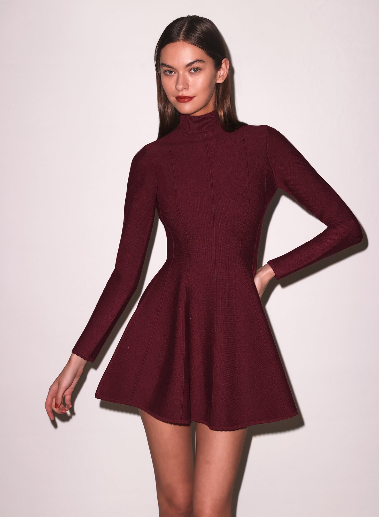 Fleur du Mal | Long Sleeve Flared Corset Dress | Claret