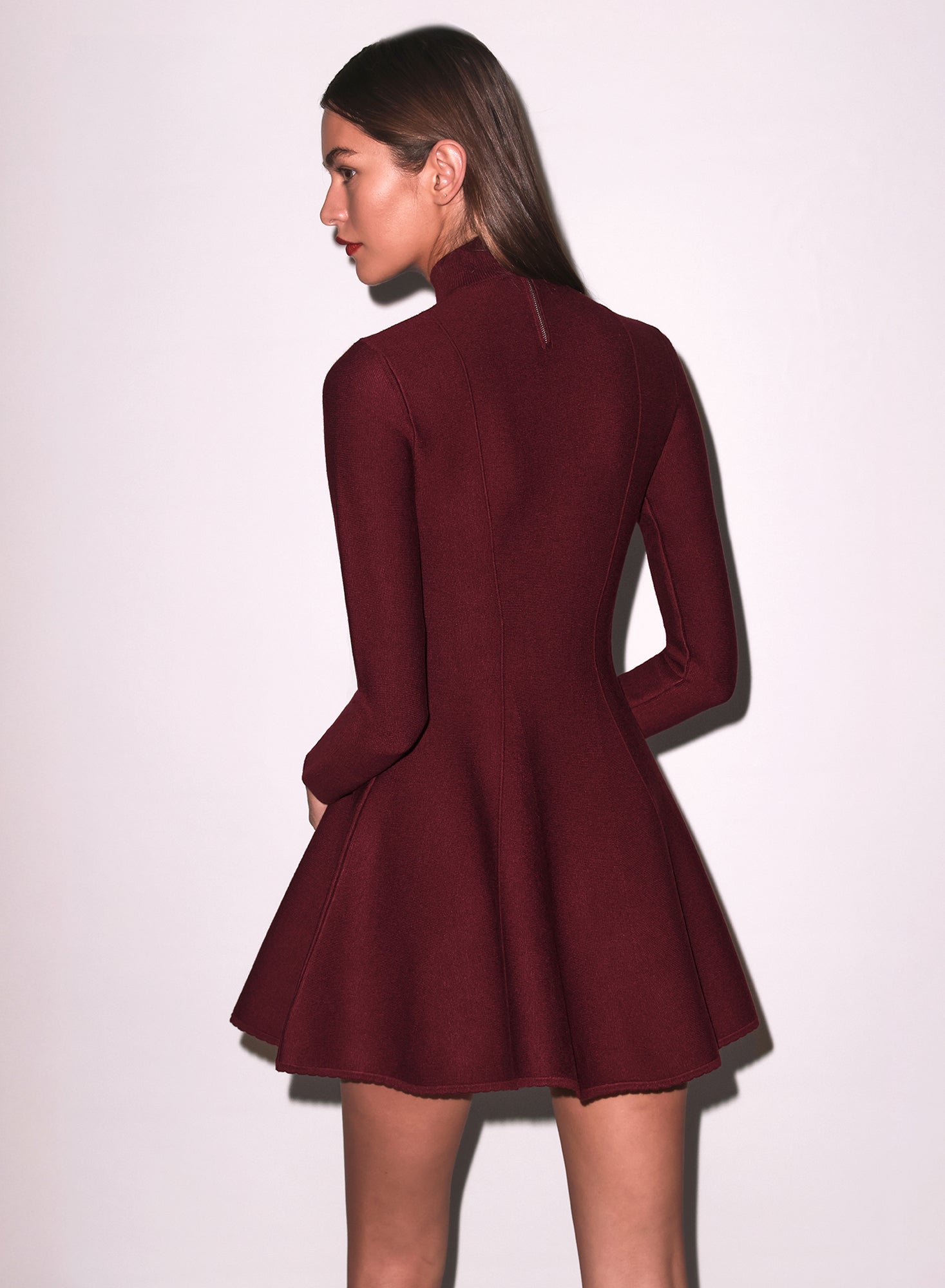 red long sleeve corset dress Claret Long Sleeve Flared Corset Dress
