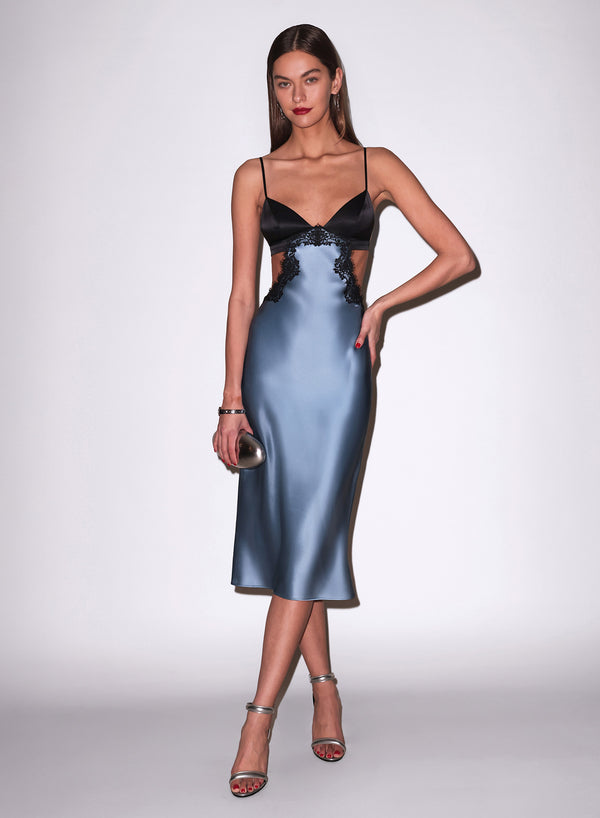 Blue Haze Silk & Lace Cutout Slip