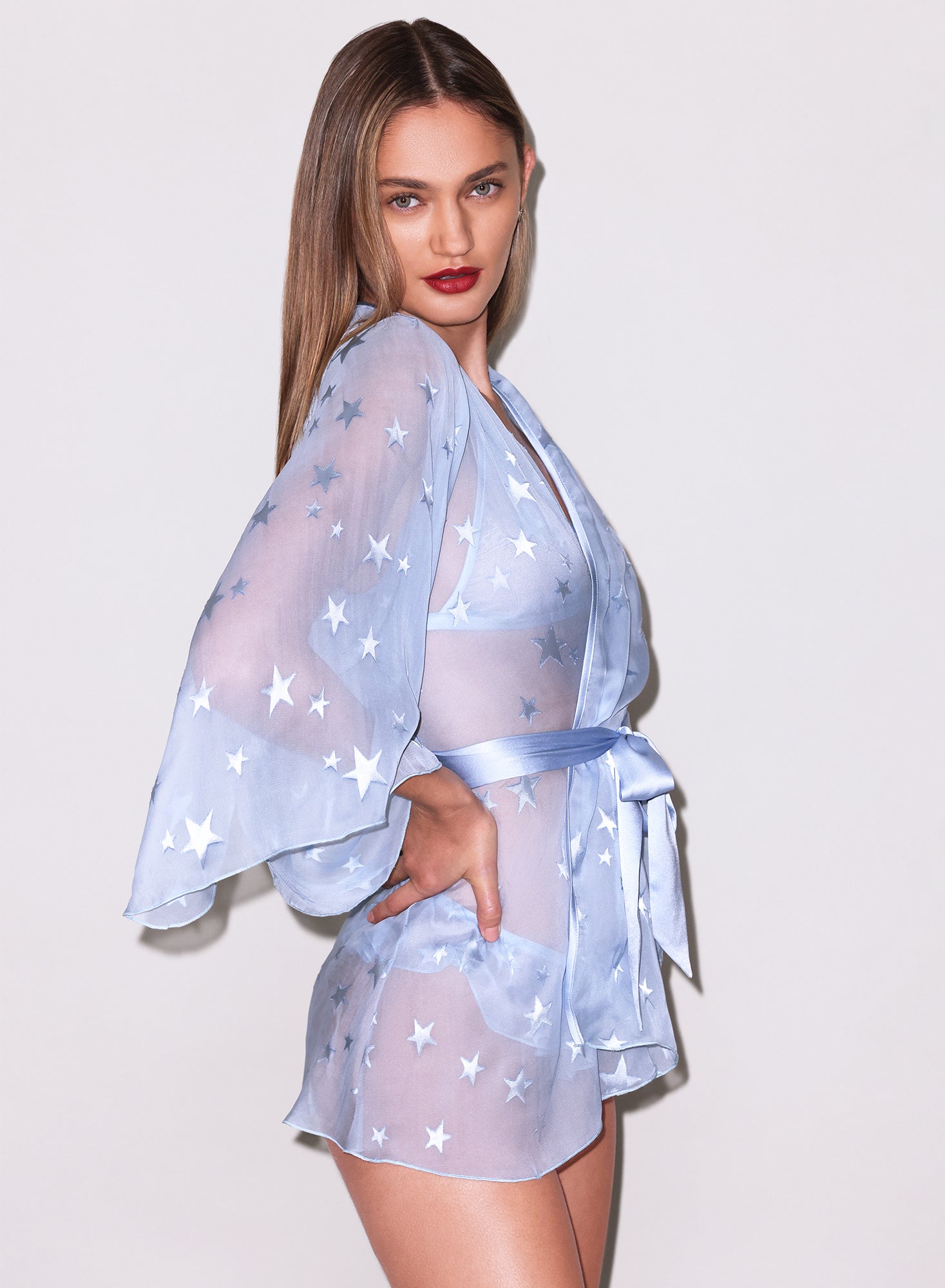 Starry Angel Sleeve Robe-raindrop blue
