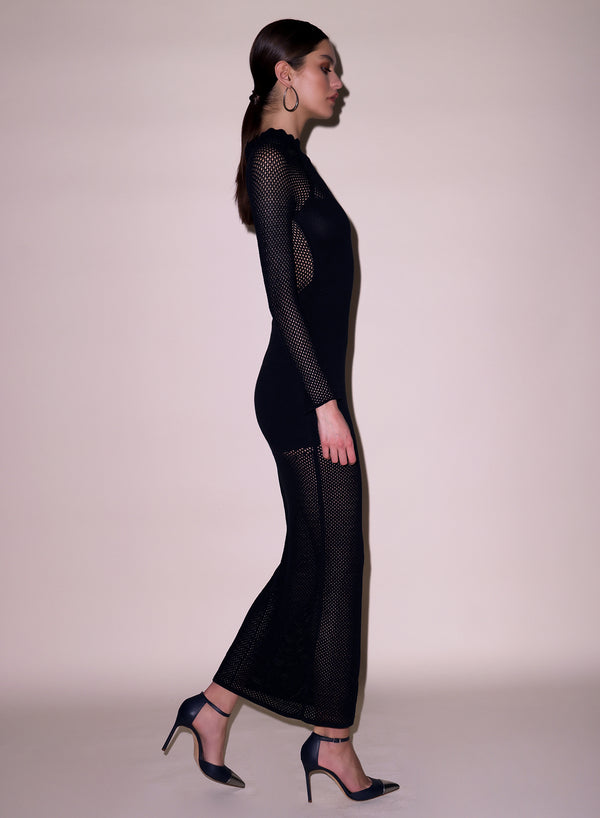 Black - Scalloped Pointelle Knit Dress | Fleur du Mal