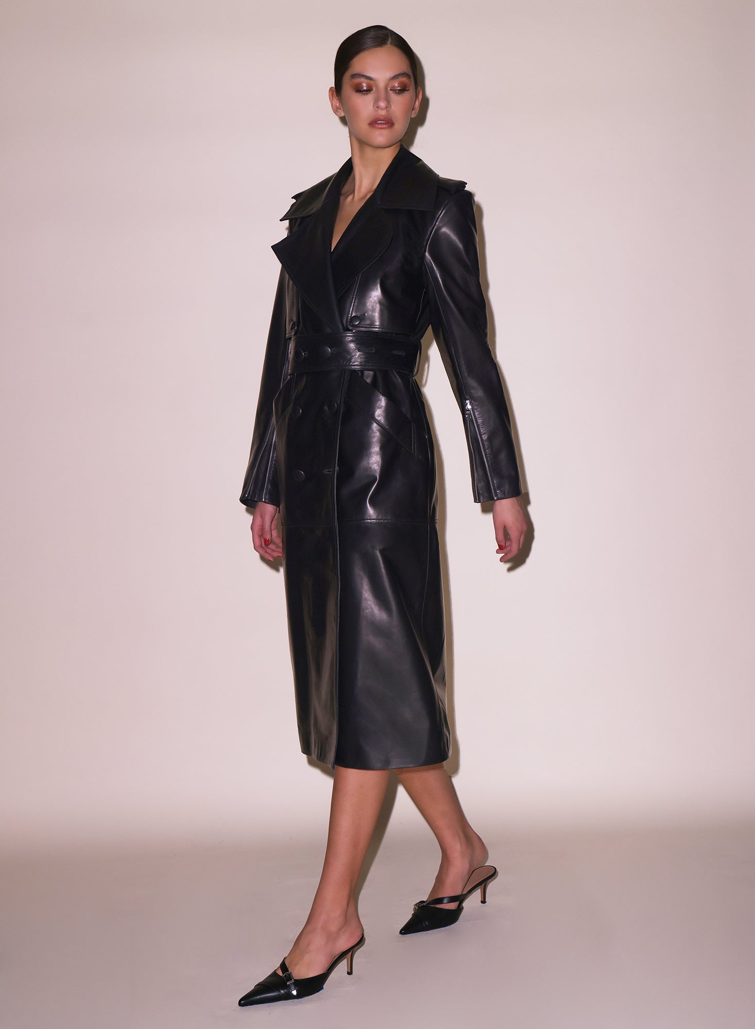 Moto Leather Trench Coat