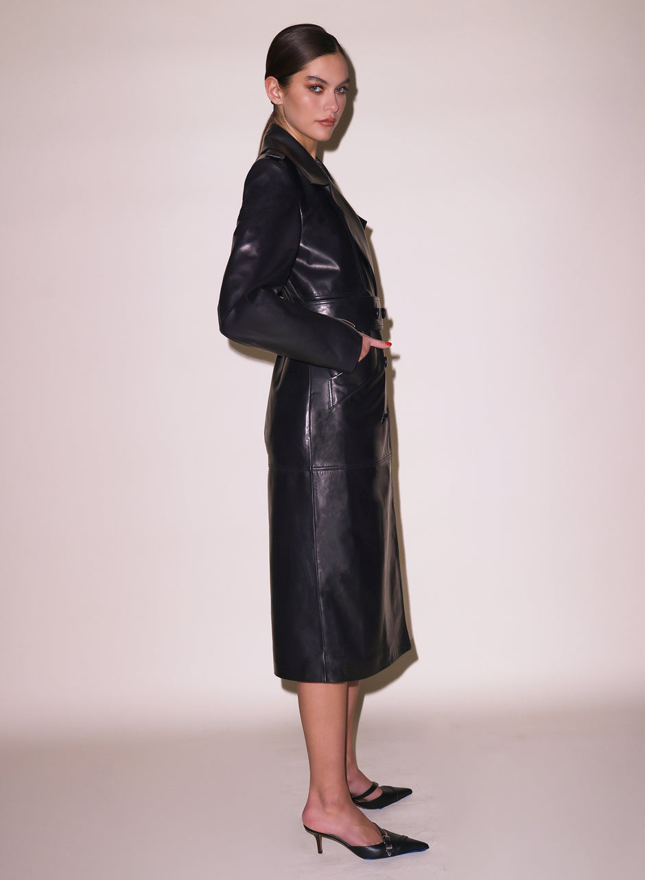 Black - Moto Leather Trench Coat | Fleur du Mal