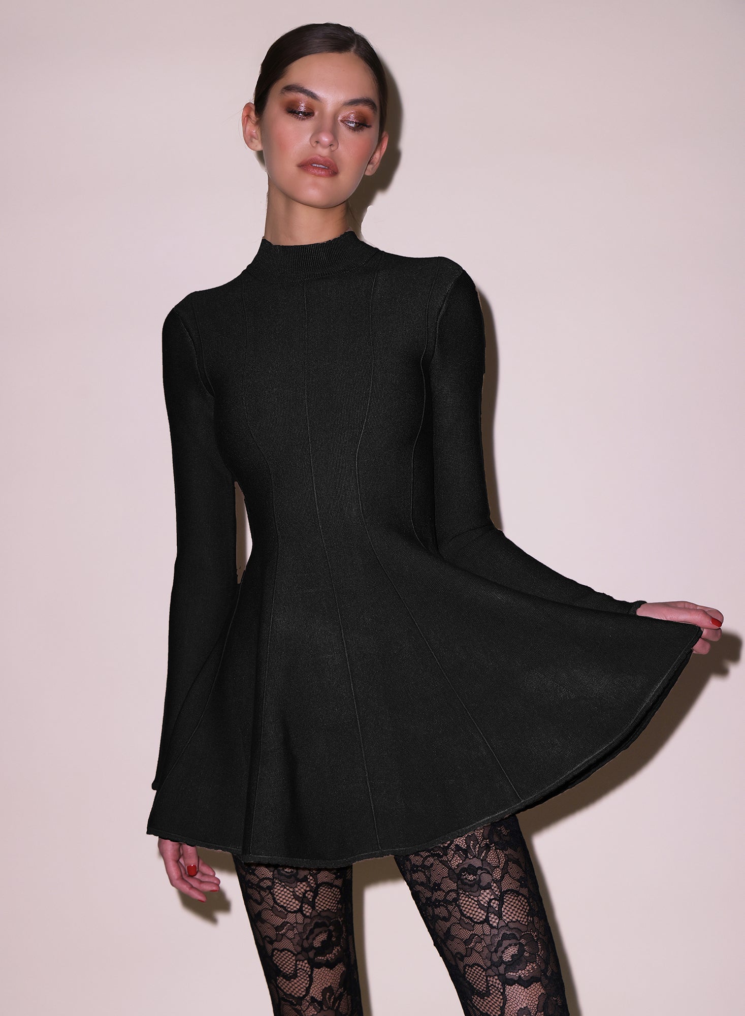 Black Long Sleeve Flared Corset Dress