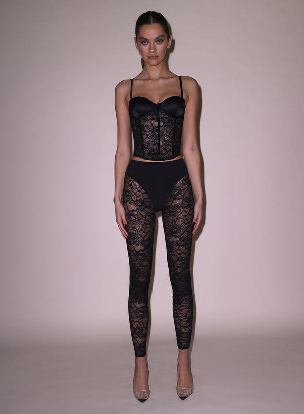 Lace & Jersey Legging-black | Fleur du Mal