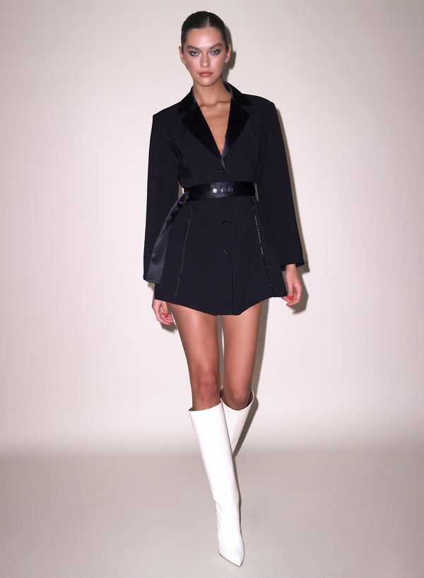 black tuxedo mini dress L'AGENCE Esti Mini Dress In Black