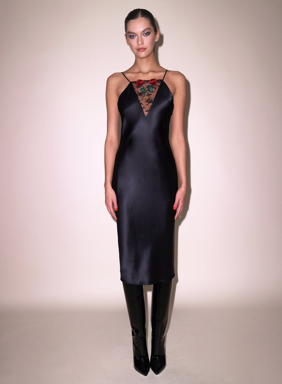 Black - Vampire Rose Embroidery Slip Dress | Fleur du Mal