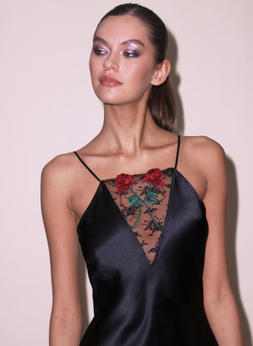 Black - Vampire Rose Embroidery Slip Dress | Fleur du Mal