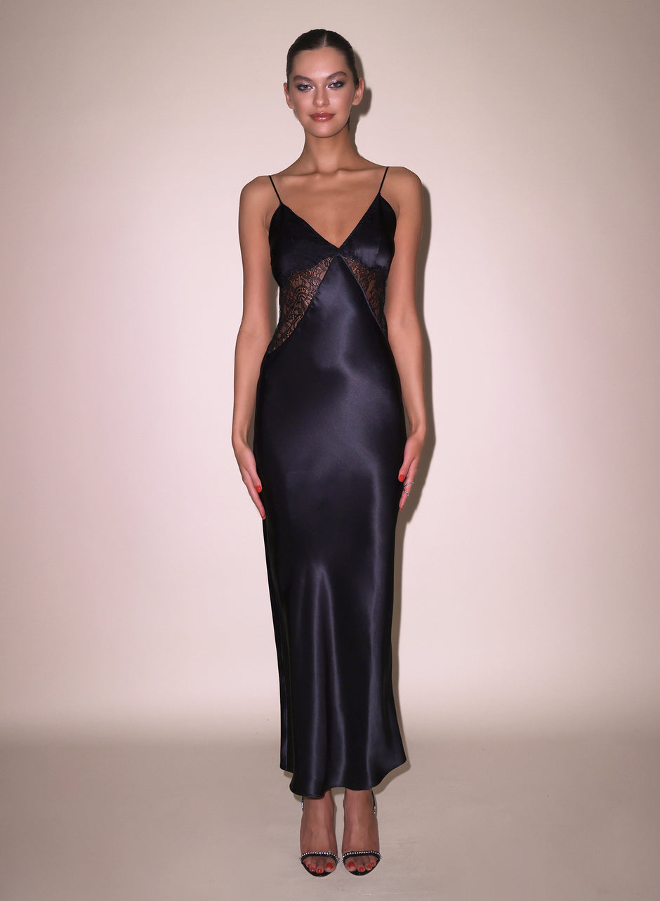 Black - Silk Plunge Slip Dress | Fleur du Mal