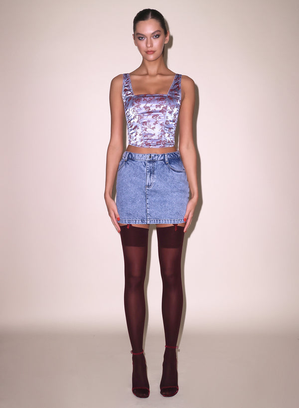 Blue mist - Rose Jacquard Corset Top | Fleur du Mal