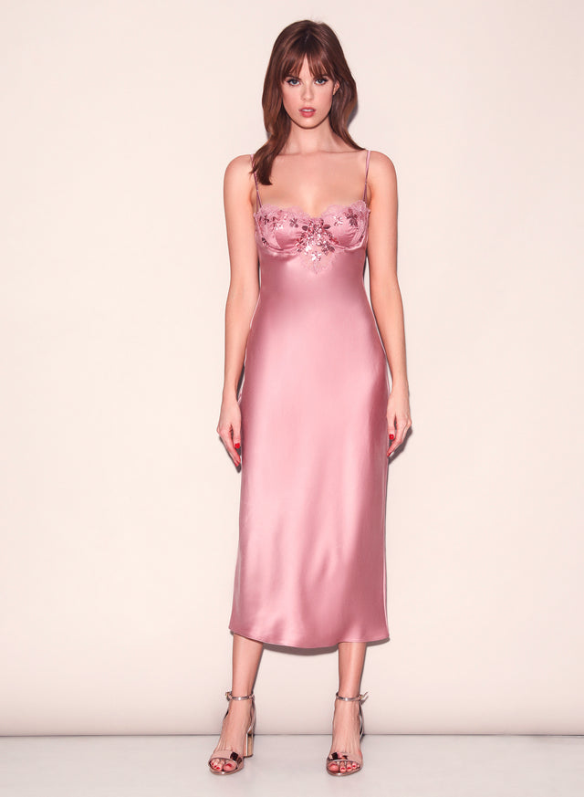 Rose gold - Sequin Violet Embroidery Slip Dress | Fleur du Mal