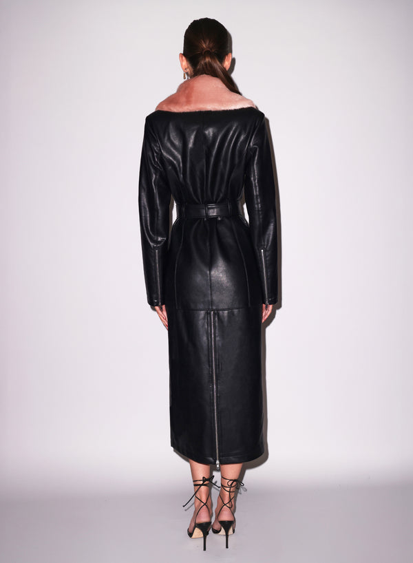 Black - Vegan Leather &amp; Fur Coat | Fleur du Mal