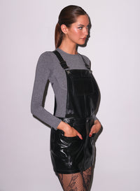Leather Overall Dress in black- Fleur du Mal