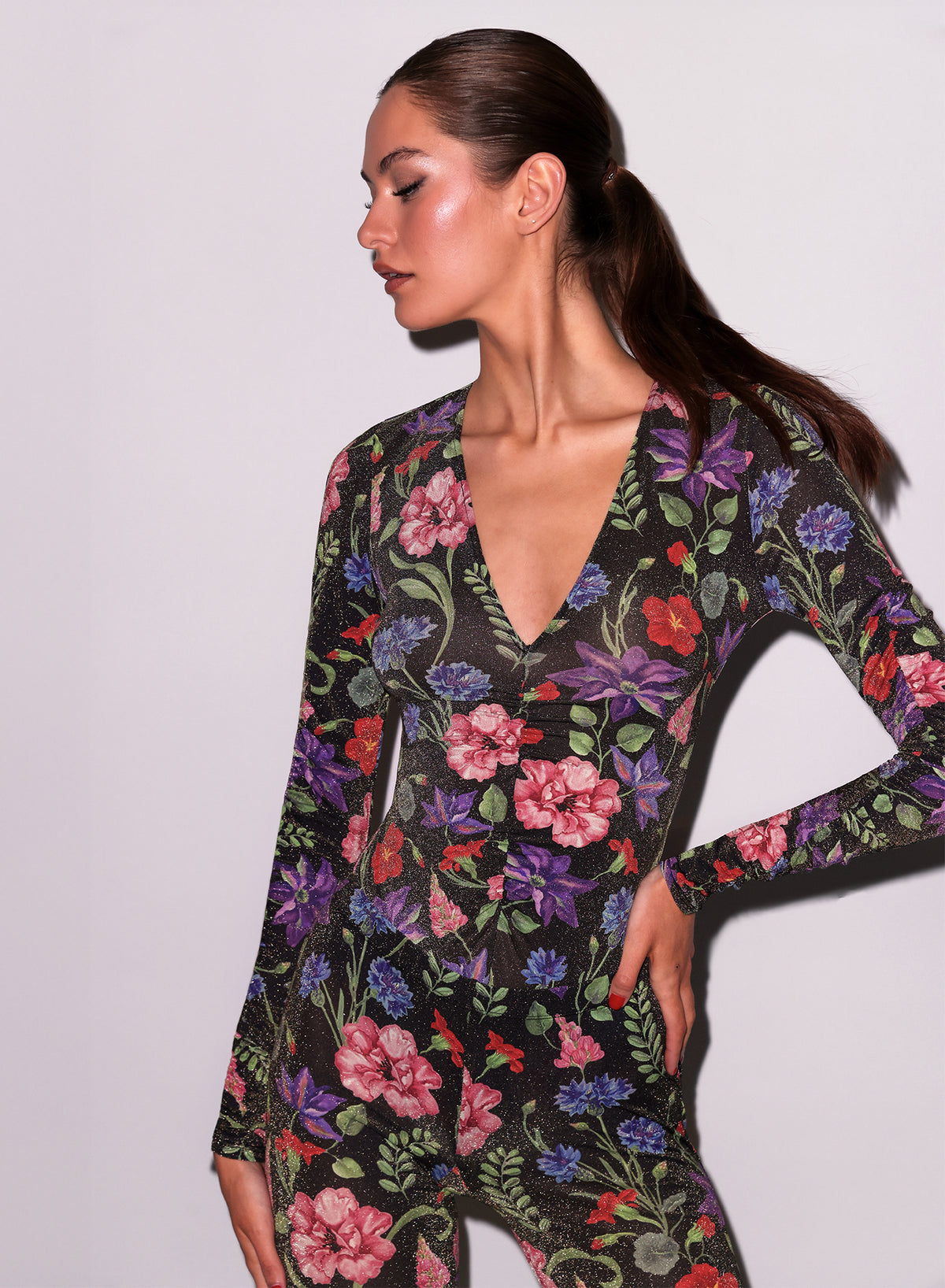 Wildfleur Plunge Bodysuit-wildflower print