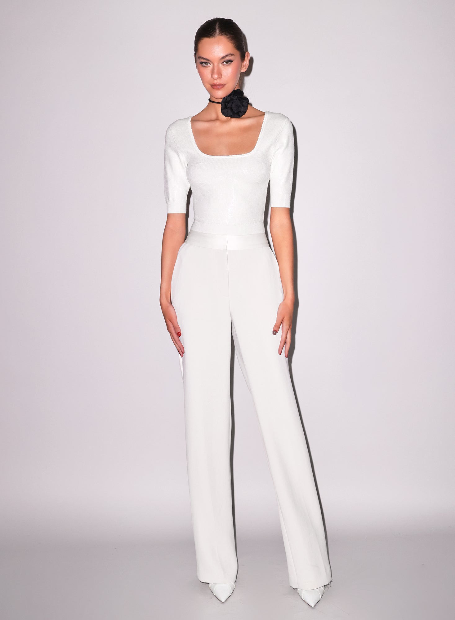Sequin Knit Top & Tux Pant  Ivory- Fleur du Mal