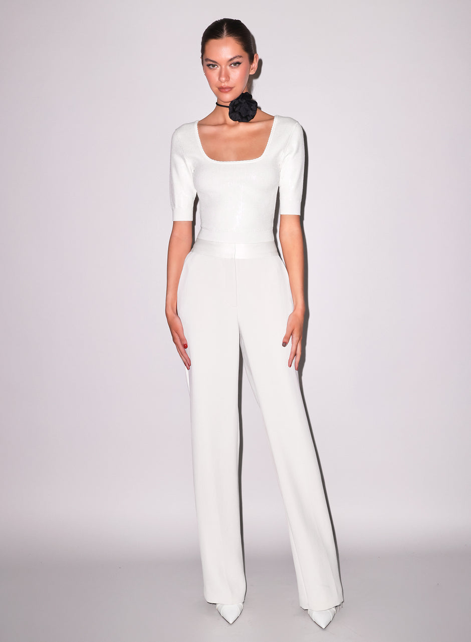 Ivory - Sequin Knit Scoop Neck Top | Fleur du Mal