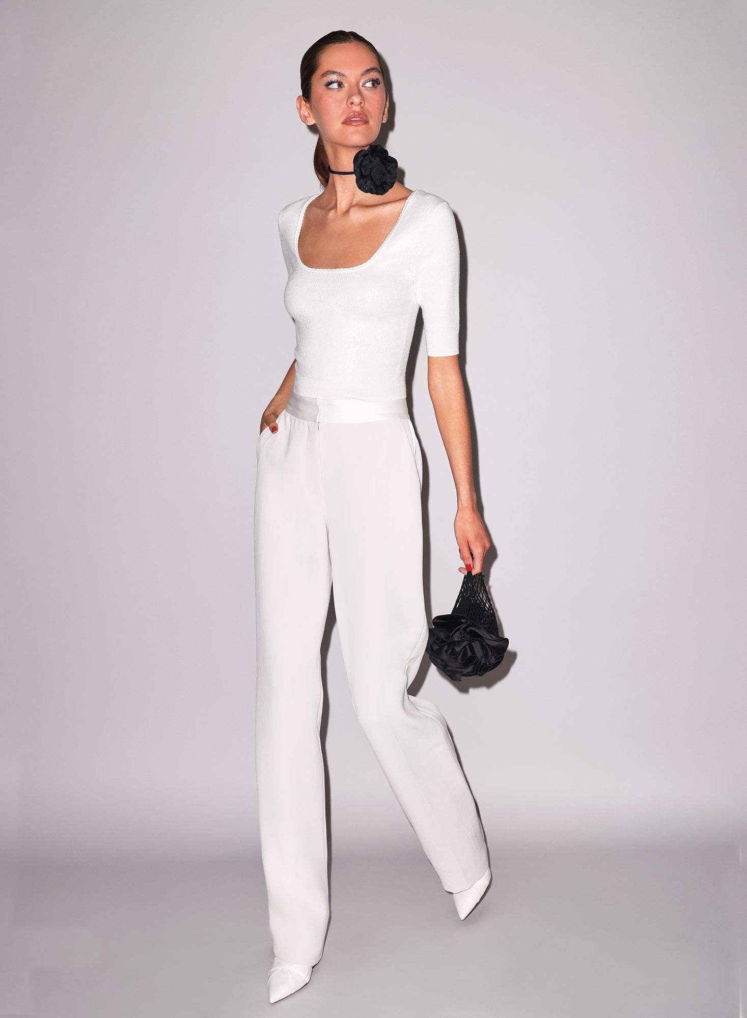 Sequin Knit Top & Tux Pant  Ivory- Fleur du Mal-flat