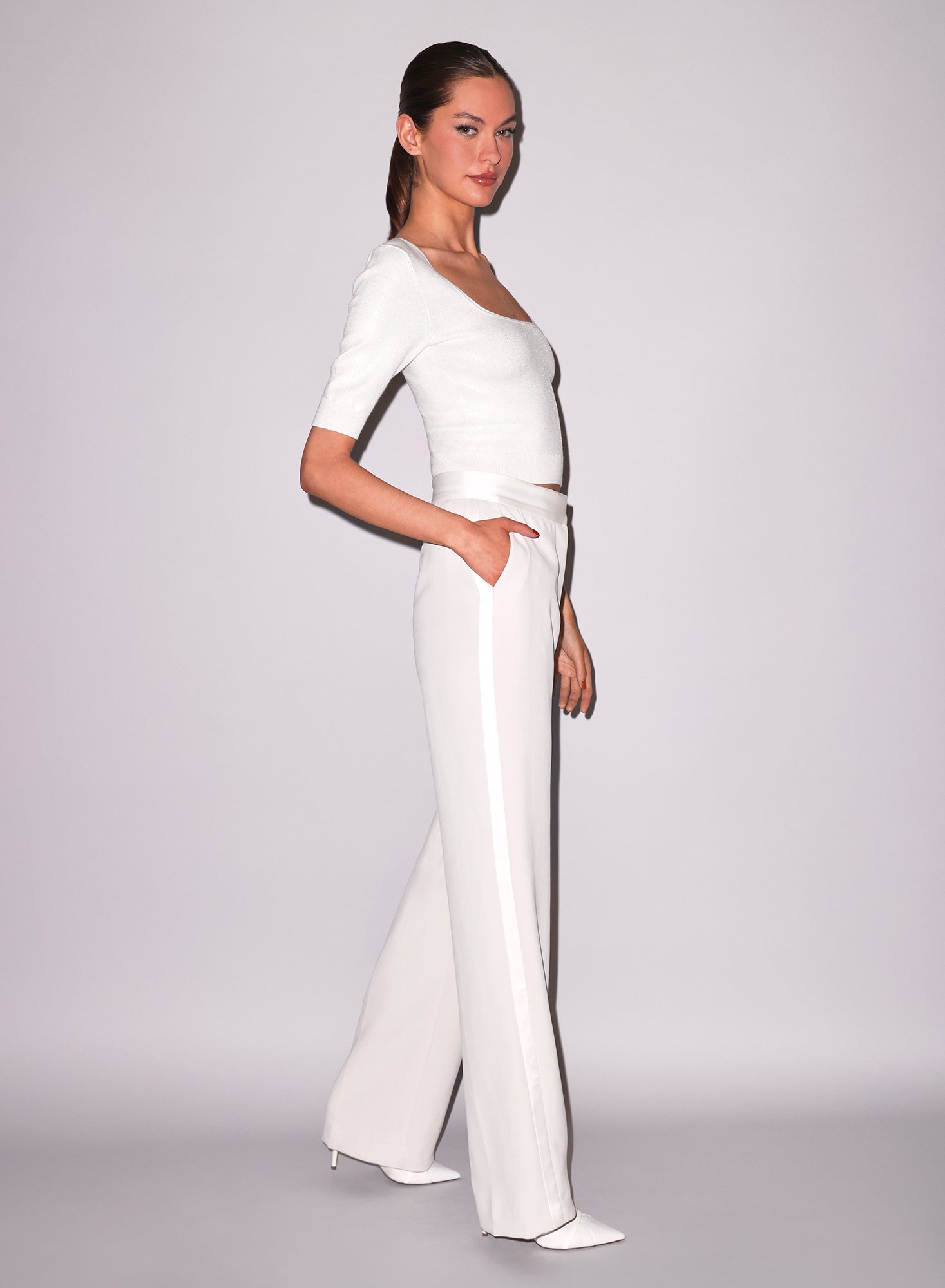 Sequin Knit Top & Tux Pant  Ivory- Fleur du Mal