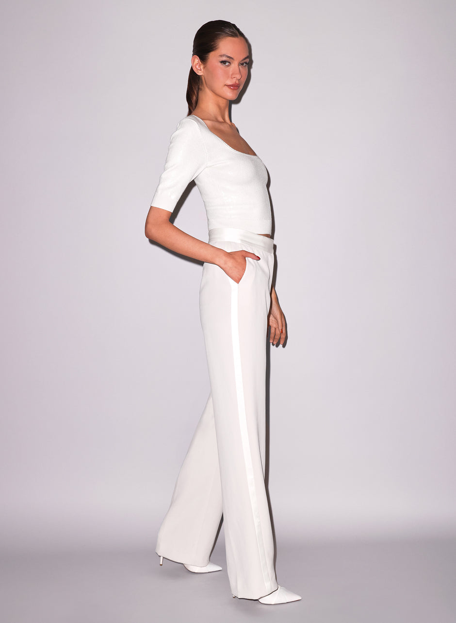 Ivory - Sequin Knit Scoop Neck Top | Fleur du Mal