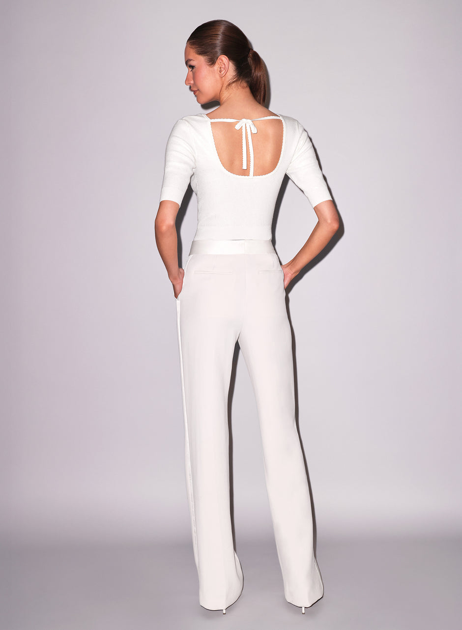 Ivory - Sequin Knit Scoop Neck Top | Fleur du Mal