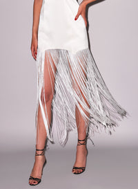Satin Fringe Maxi Dress in white- Fleur du Mal