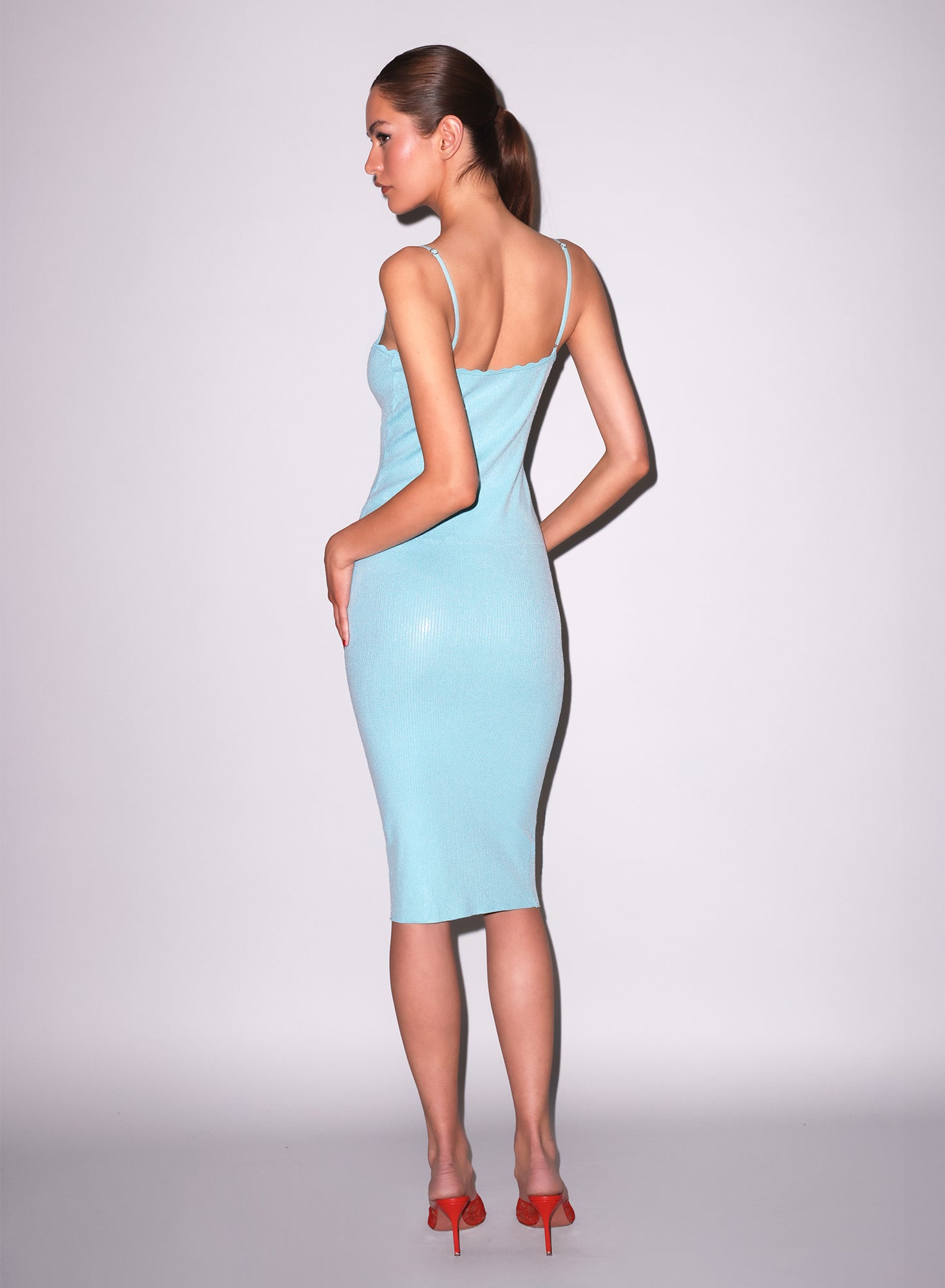 Sequin Knit V-Neck Dress