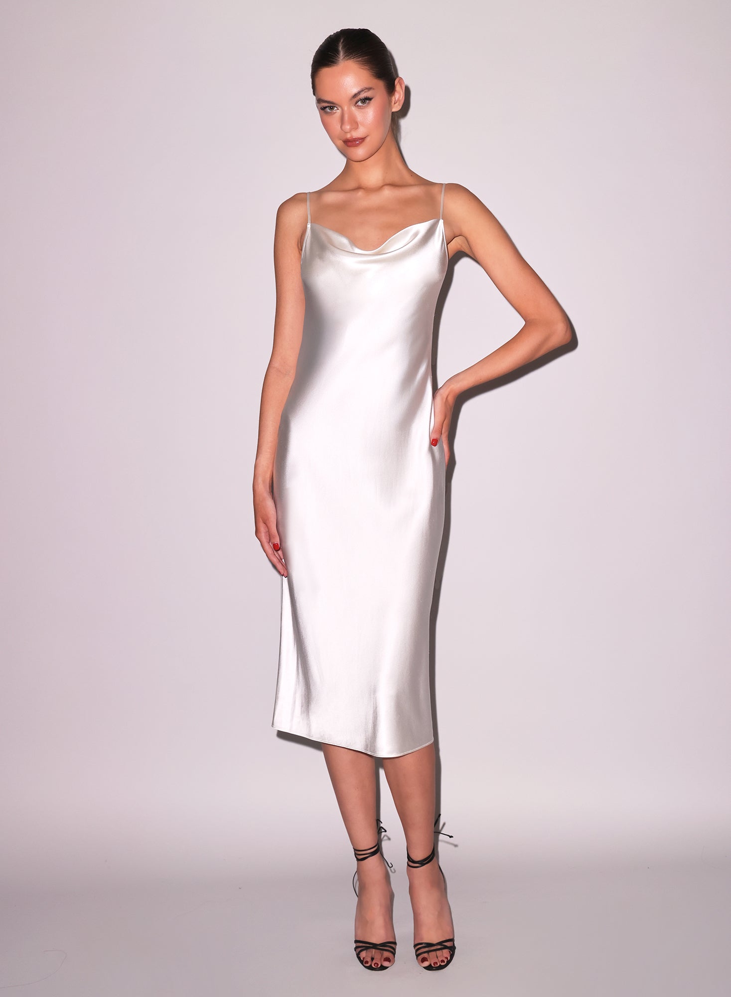 White Silk Cowl Slip Dress
