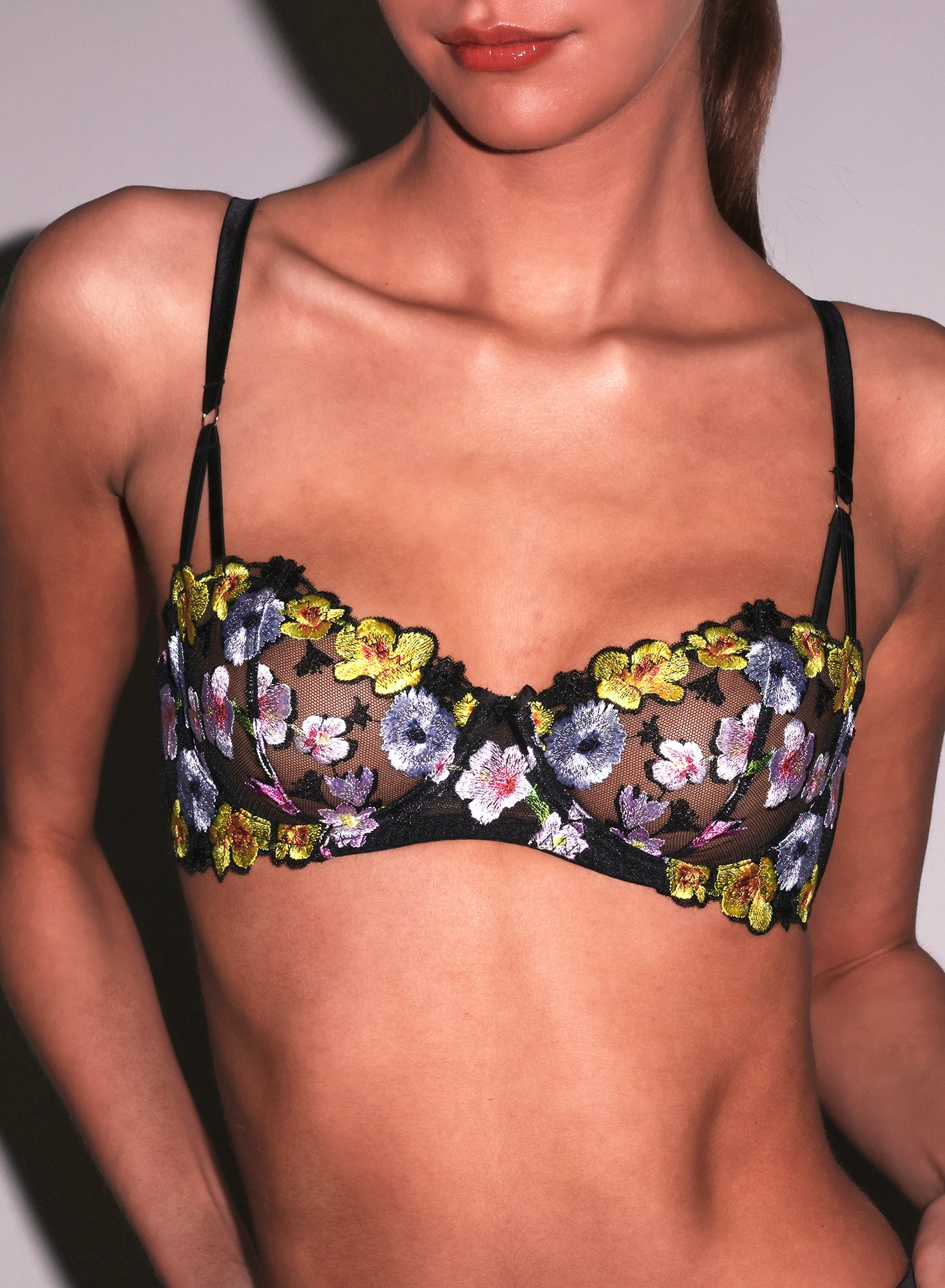 Eden bra-floral embroidery on black tulle