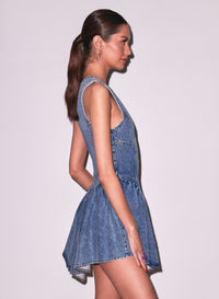 Acid Denim Blue Denim Flare Mini Dress | Fleur du Mal Acid Denim Blue Denim Flare Mini Dress | Fleur du Mal