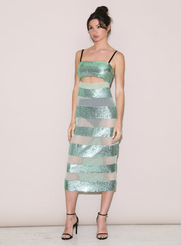 Sequin Stripe Midi Dress-jade sequin stripe | Fleur du Mal