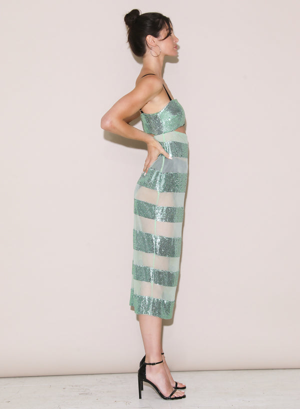 Sequin Stripe Midi Dress-jade sequin stripe | Fleur du Mal