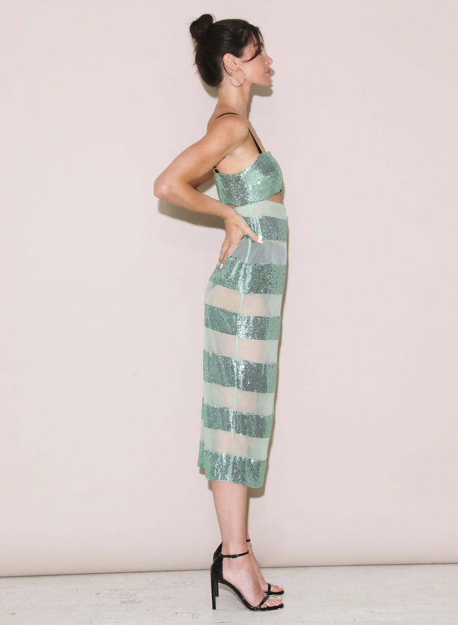 Jade sequin stripe - Sequin Stripe Midi Dress | Fleur du Mal