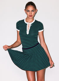 Ivy League Pleated Skirt- navy & green- fleur du mal