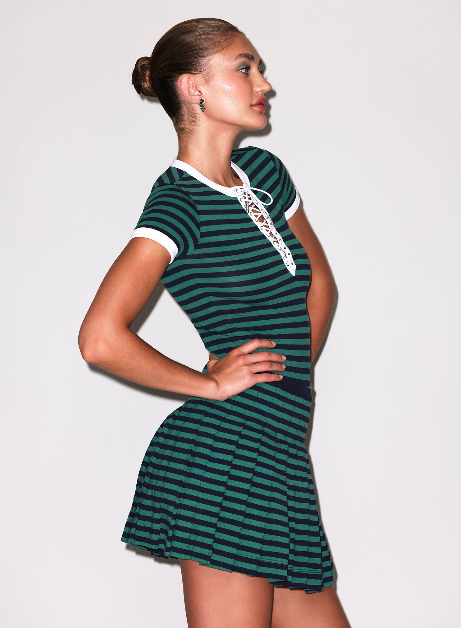 Ringer Lace Up Bodysuit- navy & green Fleur du Mal