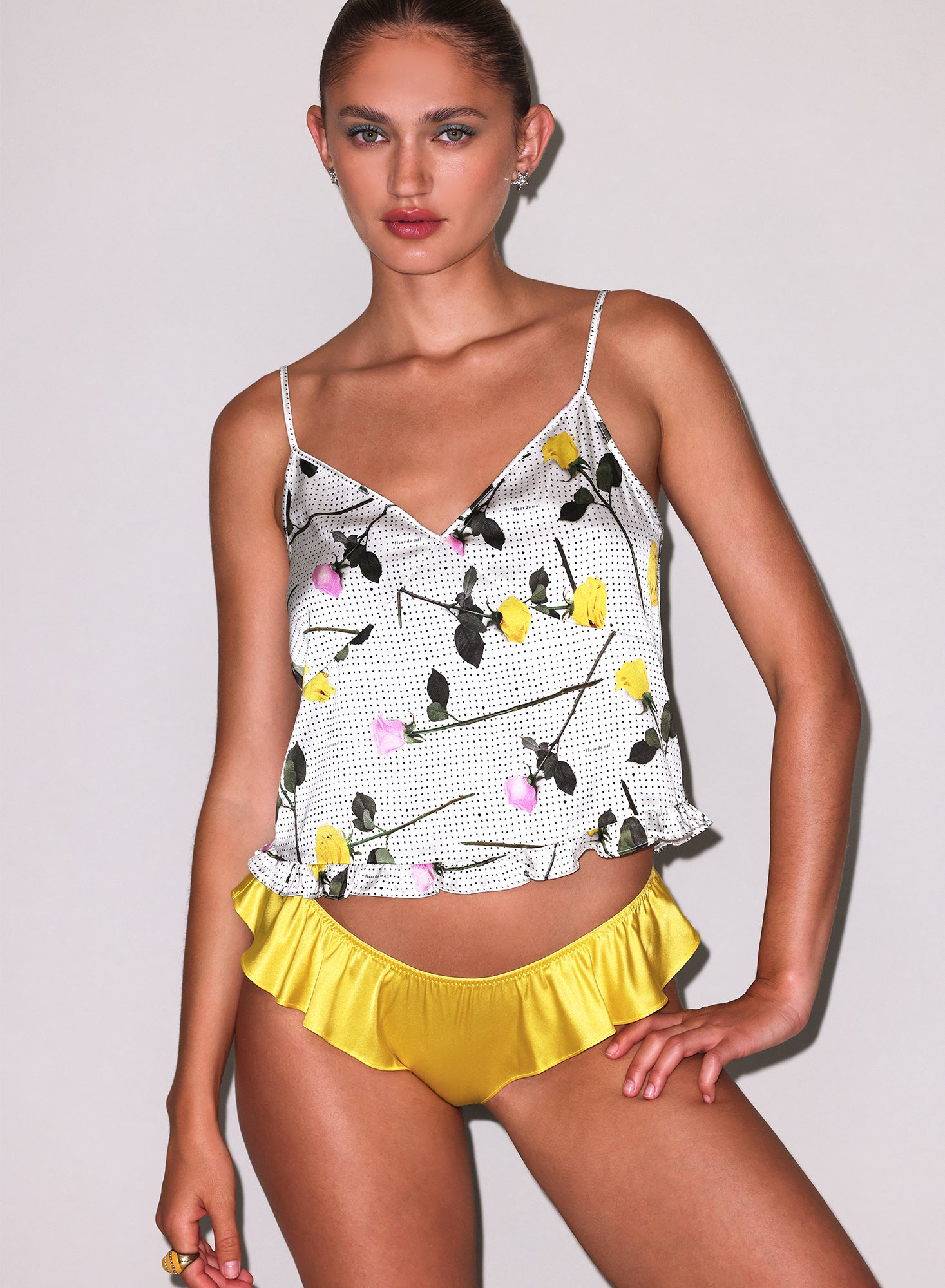 ruffle-cami-yellow-tossed-roses-fleur du mal