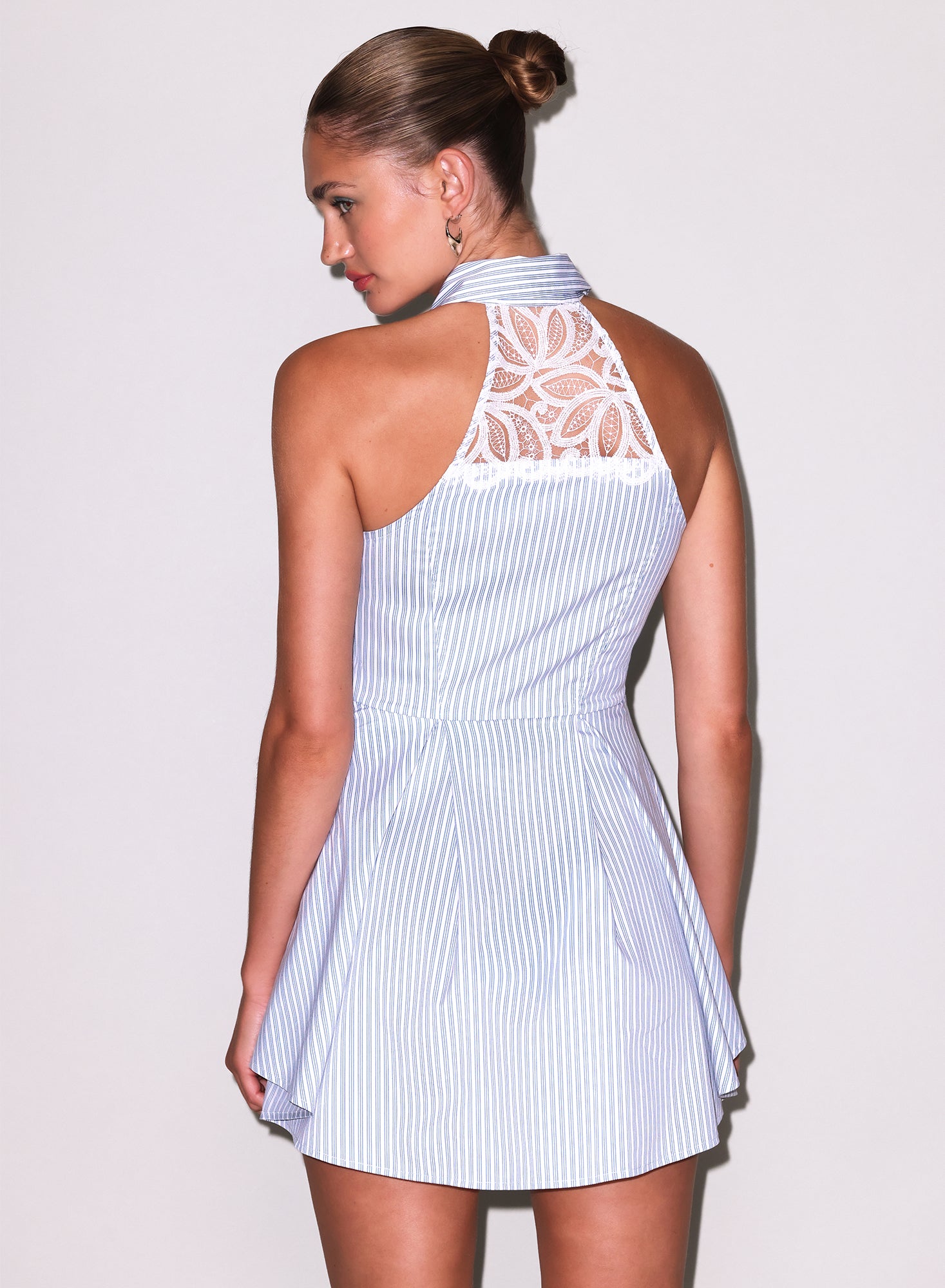 Halter Neck Poplin Dress- Blue & white-Fleur du Mal
