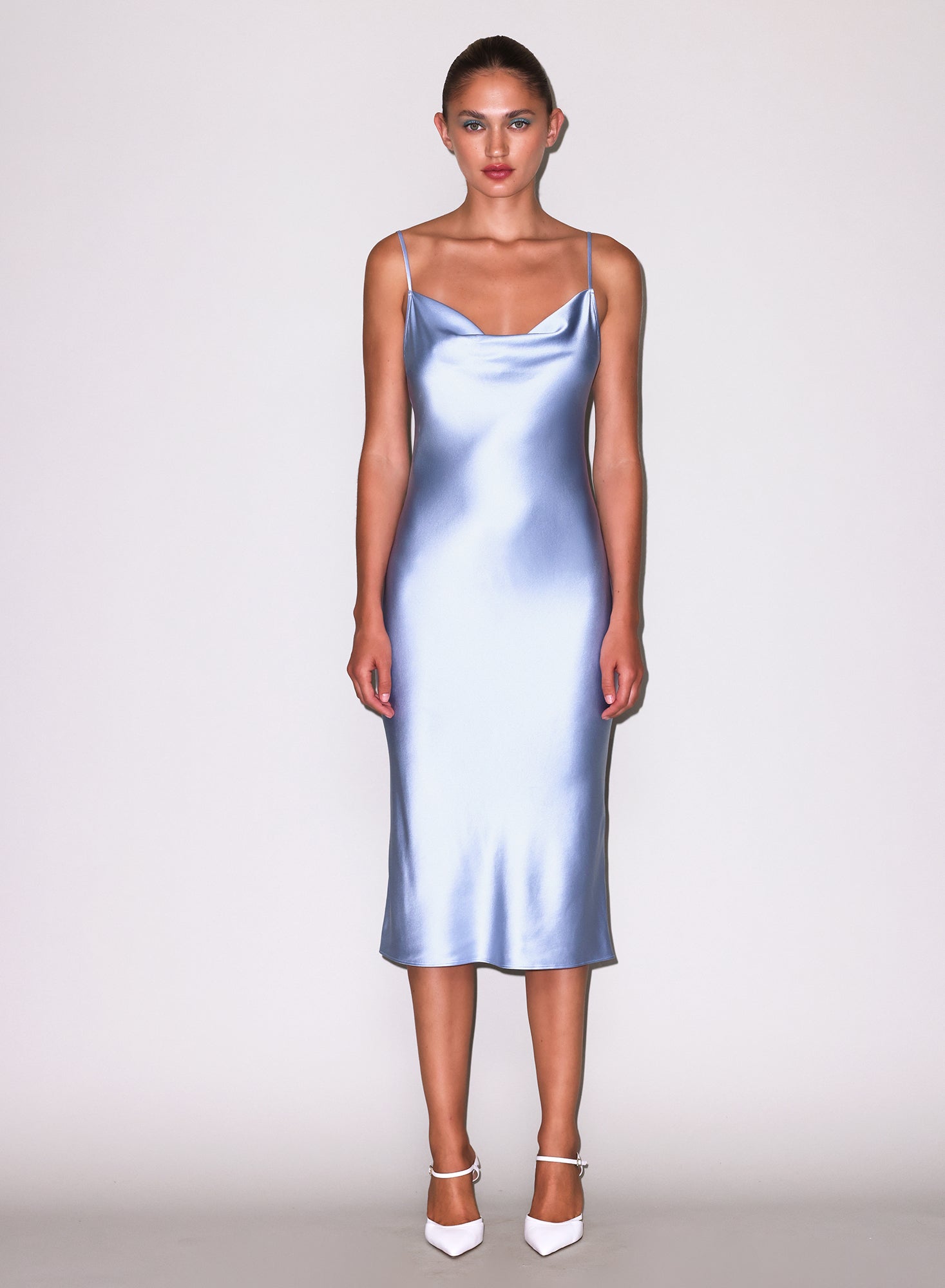 Cowl Neck Slip Dress- light blue- Fleur du Mal- Flat