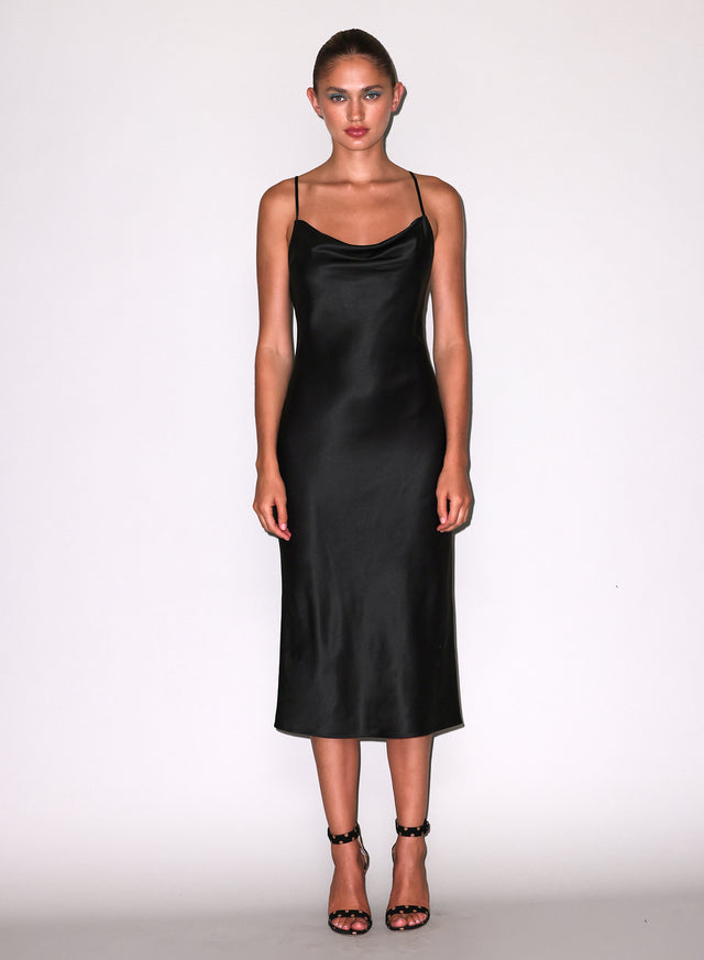 Black - Silk Cowl Slip Dress | Fleur du Mal
