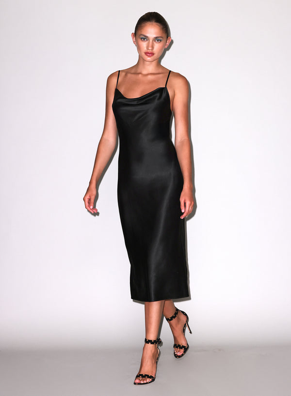 Black - Silk Cowl Slip Dress | Fleur du Mal