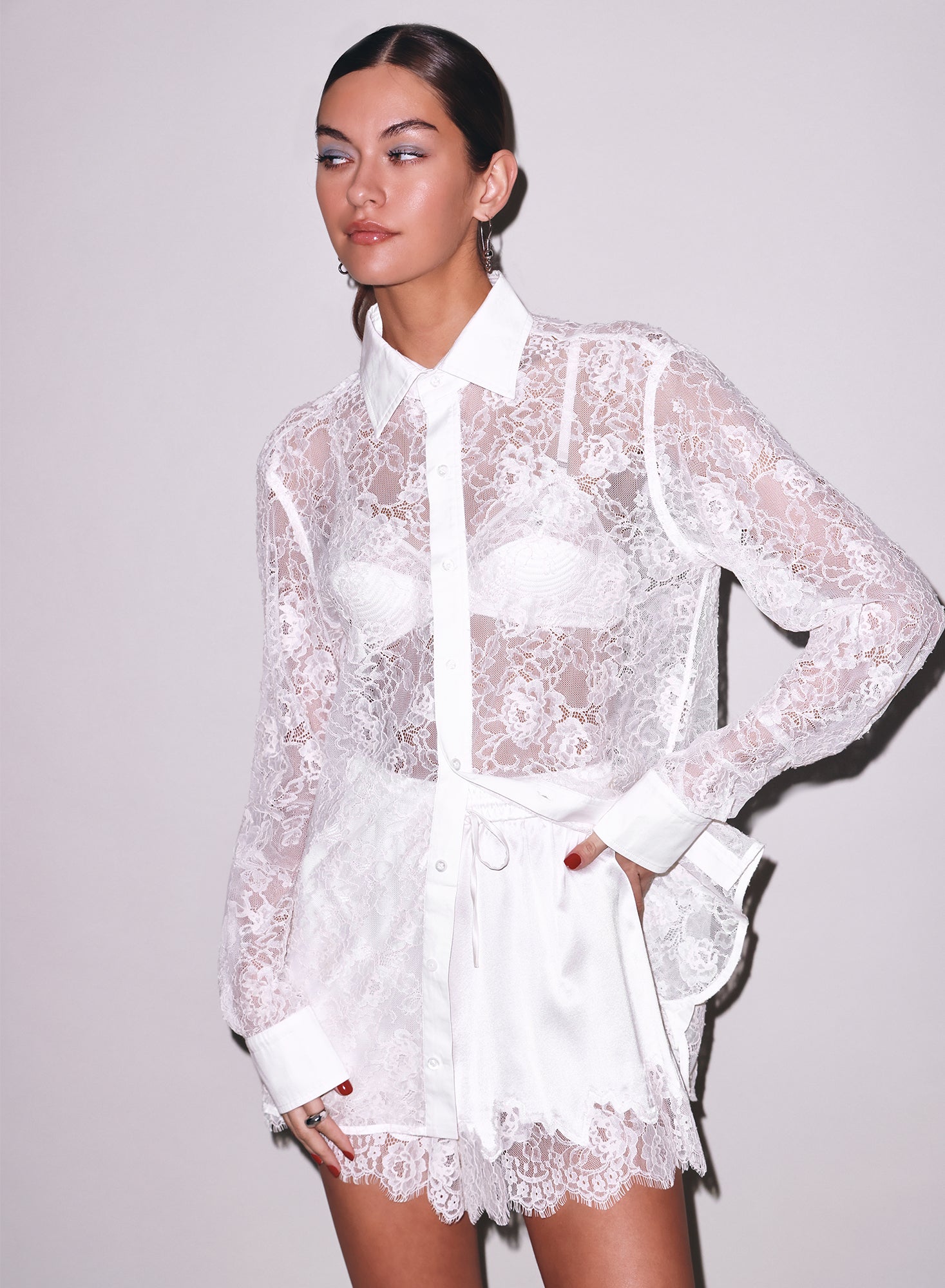 Juliet Lace Button Down in ivory-fleur du mal