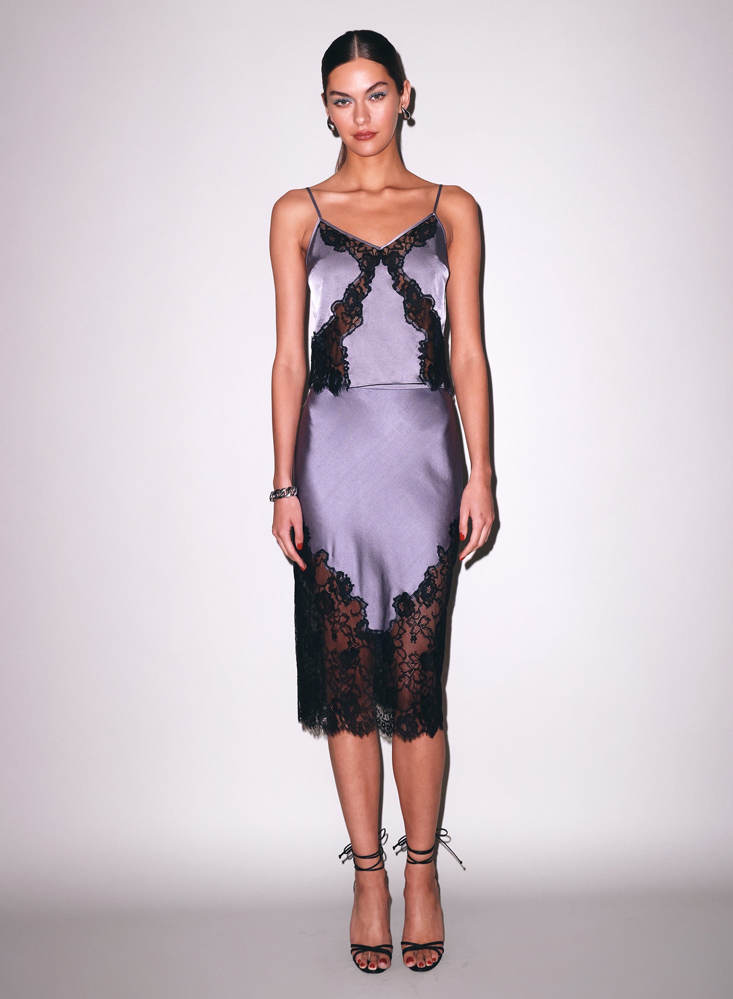Juliet Lace Silk Cami & Skirt in lavender- Fleur du Mal