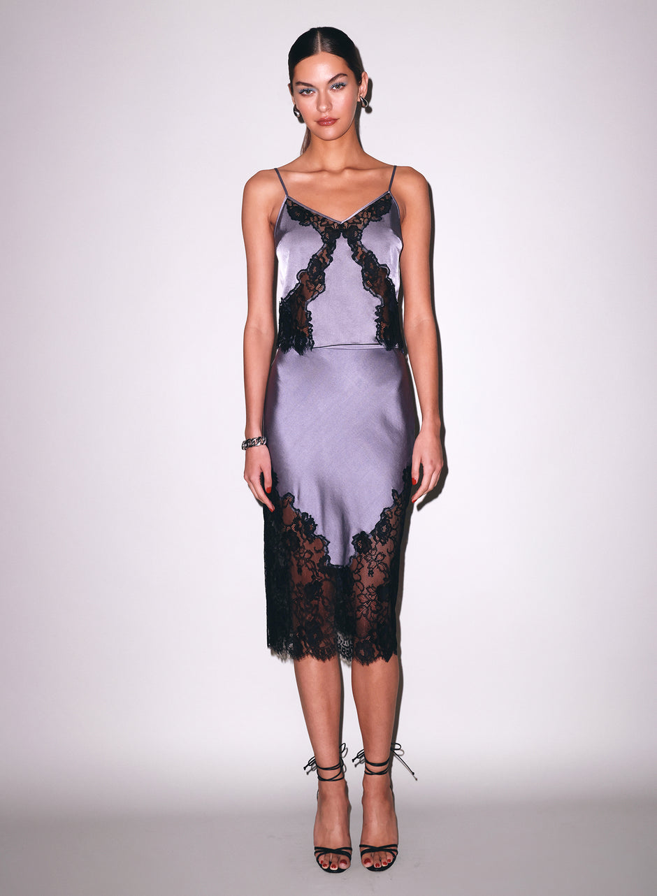 Lavender smoke - Juliet Lace Silk Skirt | Fleur du Mal