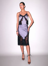 Juliet Lace Silk Cami & Skirt in lavender- Fleur du Mal-flat