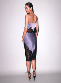 Juliet Lace Silk Cami & Skirt in lavender smoke- Fleur du mal