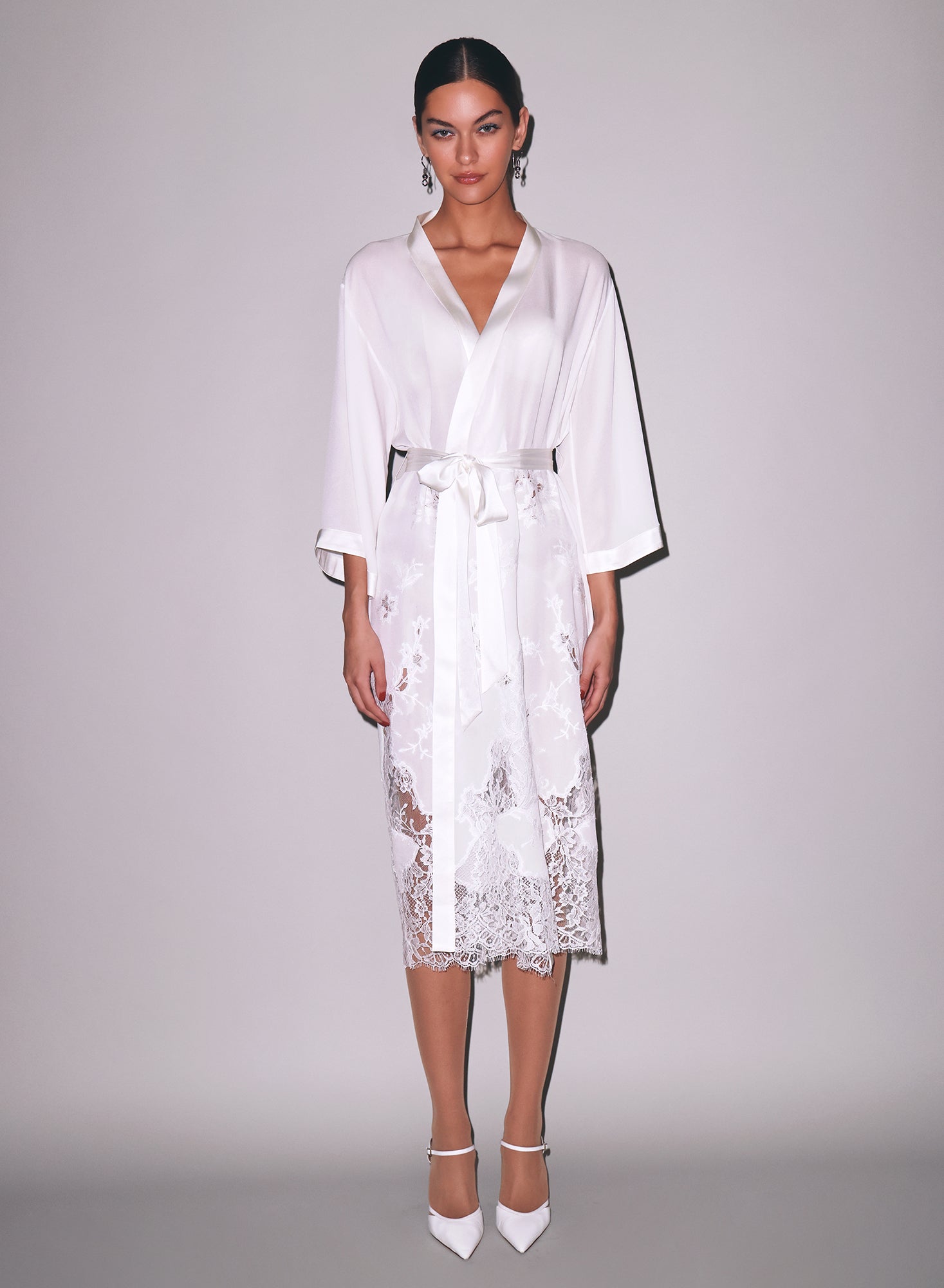 Mia Lace Long Robe- ivory- Fleur du Mal-flat